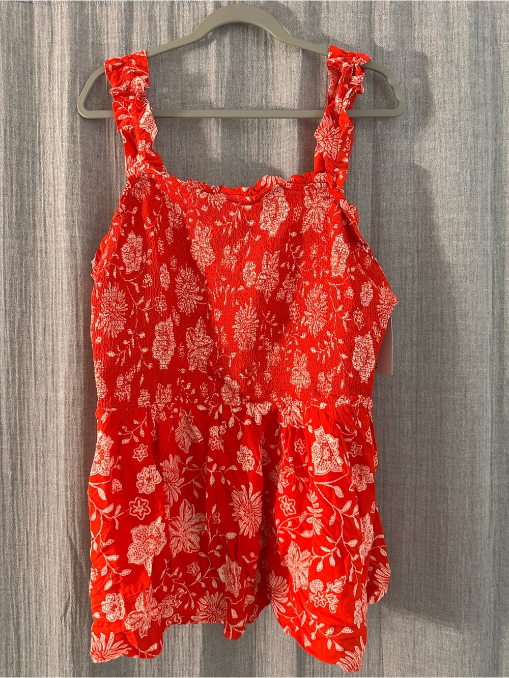Sonoma Red Floral Smocked Tank Top with Ruffle Straps